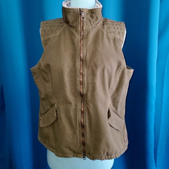 Heavy Duty Army Green Canvas Vest w/faux fur collar – L - Picture 2 of 12